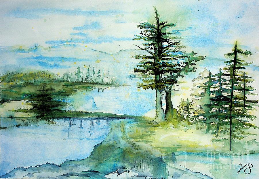 Watercolor Landscape 1 greens and blues  Painting by Valerie Shaffer