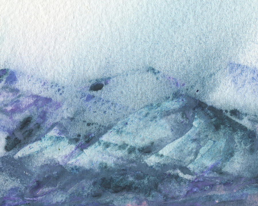 Watercolor Landscape Blue Fog And Mountains   Painting by Irina Sztukowski
