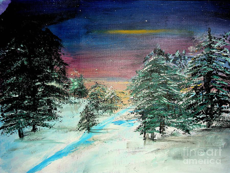 Watercolor landscape winter scene 1 Painting by Valerie Shaffer