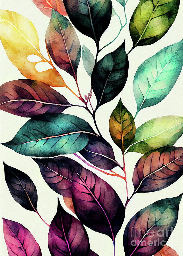 Watercolor leaves nature colors #leaves Digital Art by Justyna Jaszke JBJart