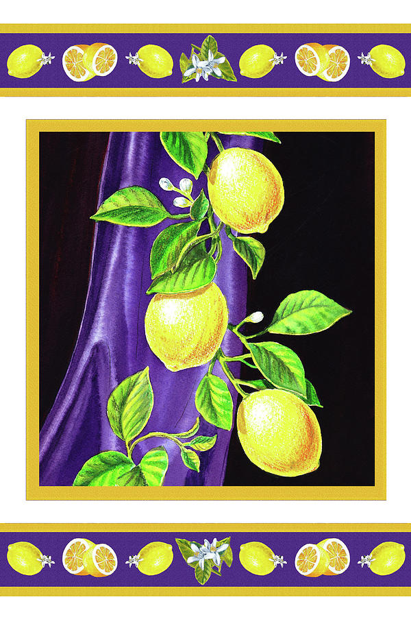 Fresh Lemons With Sweet Fragrant Blossoms Bright Watercolor