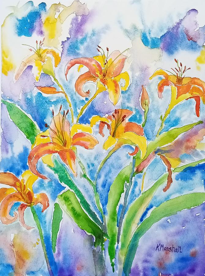 Watercolor lilies Painting by Kathy Marshall - Fine Art America