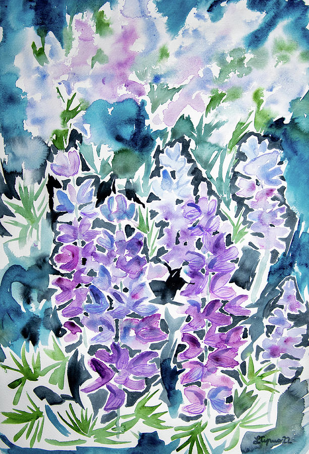 Watercolor - Lupine Impression Painting by Cascade Colors