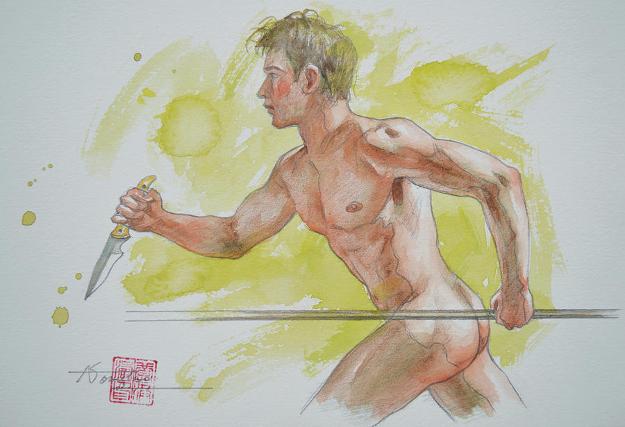 Watercolor male nude #20806 Painting by Hongtao Huang