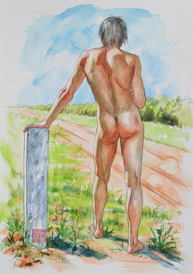 Watercolor Male Nude #20817 Painting by Hongtao Huang