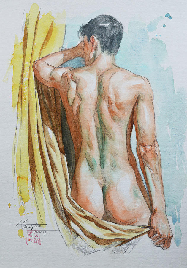 Watercolor Male Nude #20829 Painting by Hongtao Huang