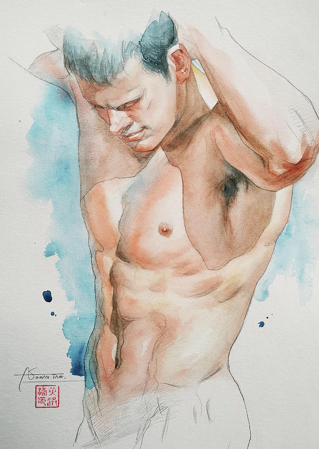 Watercolor - Male Nude#20524 Painting by Hongtao Huang