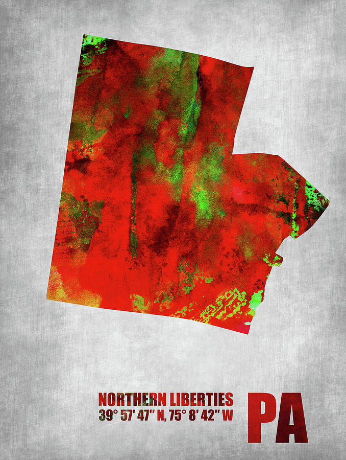 Philadelphia Mixed Media - Watercolor Map of Northern Liberties by Naxart Studio