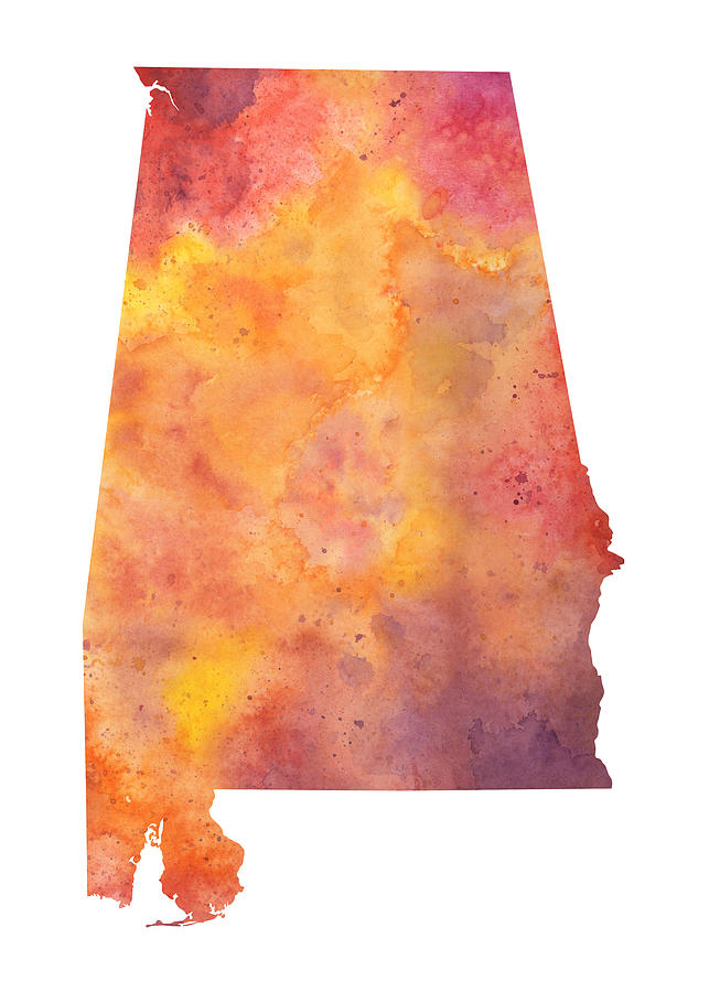 Watercolor Map of the US state of Alabama in Autumn Colors Drawing by Andrea_Hill