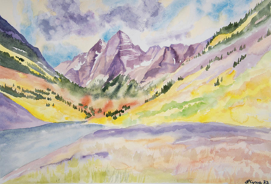 Watercolor - Maroon Bells Autumn Landscape Painting by Cascade Colors