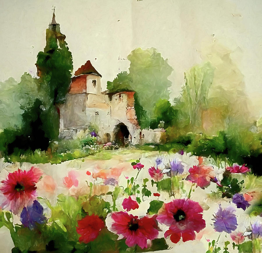Watercolor Medieval Garden Home Painting by Dan Sproul