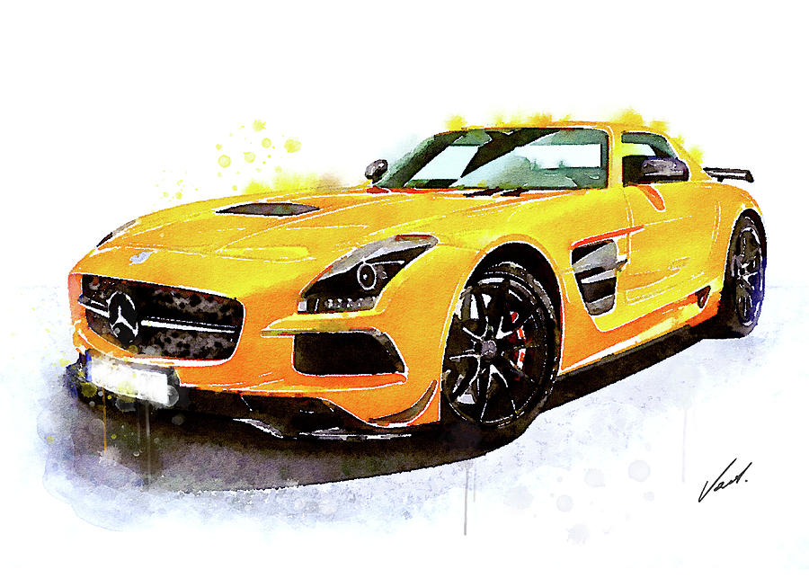 Watercolor Mercedes SLS AMG - oryginal artwork by Vart Painting by Vart