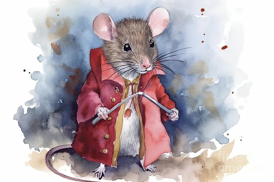 Nature Painting - Watercolor Mister. The Rat In The Red Coat by N Akkash