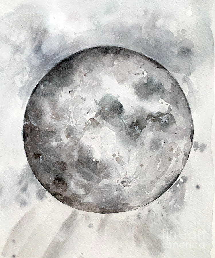 Watercolor Moon Black and Grey Digital Art by Amusing DesignCo