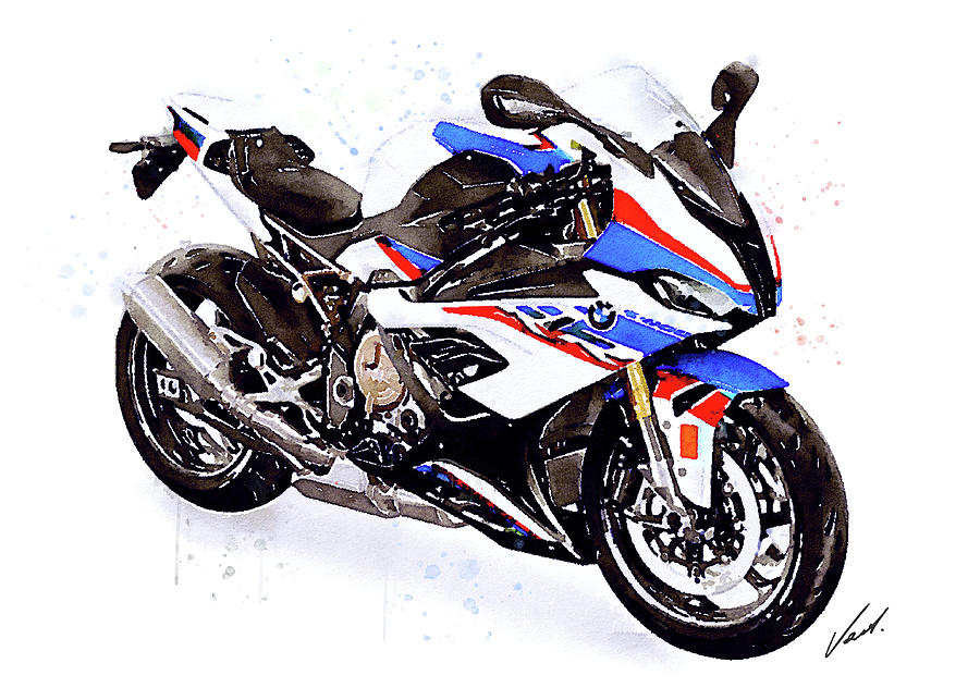 Watercolor Motorcycle BMW S1000RR - original artwork by Vart. Painting by Vart Studio