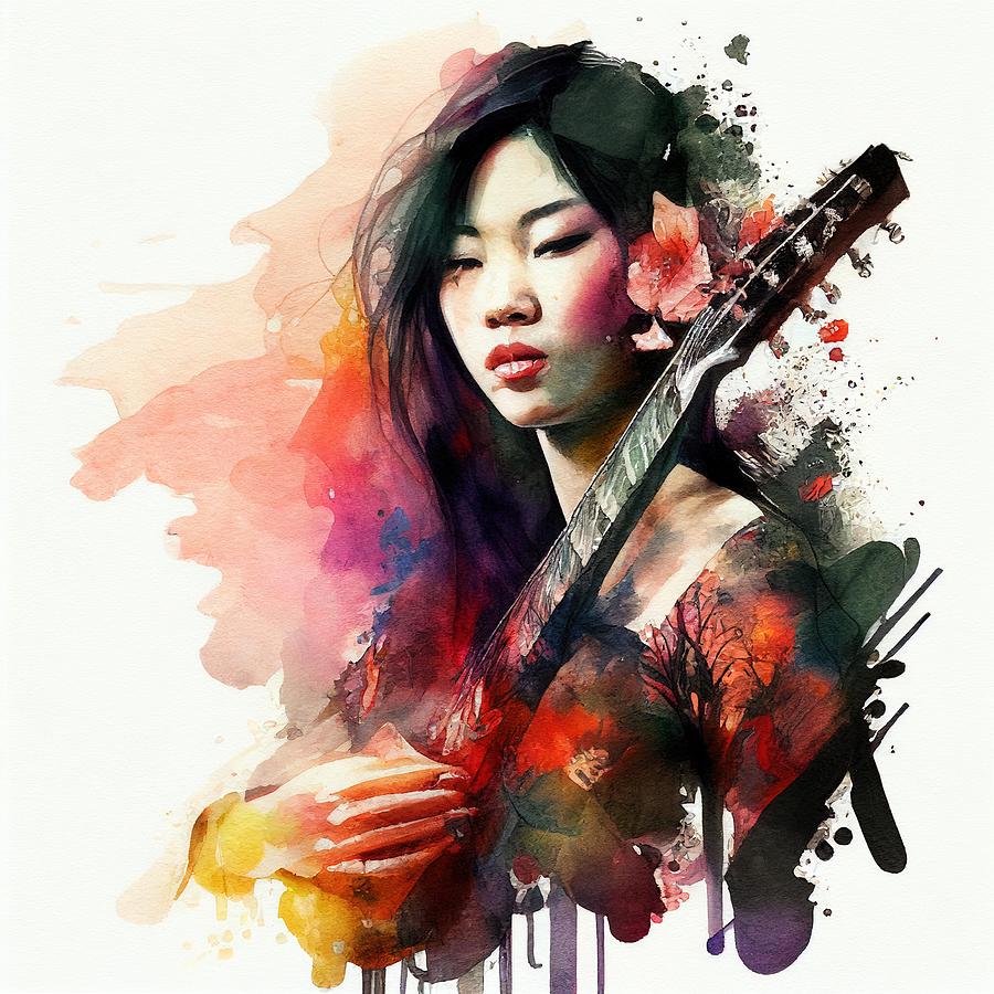 Watercolor Musician Woman #1 Digital Art