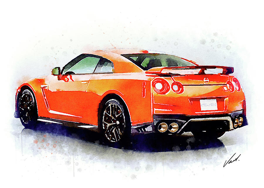 Watercolor Nissan GT-R - oryginal artwork by Vart. Painting by Vart