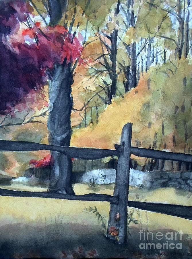 Watercolor of a Fall Garden Painting by Greta Corens