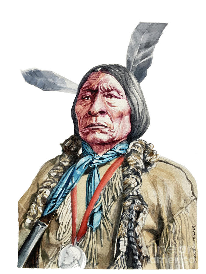 Watercolor of Native American Chief Wolf Rope Painting by Greta Corens