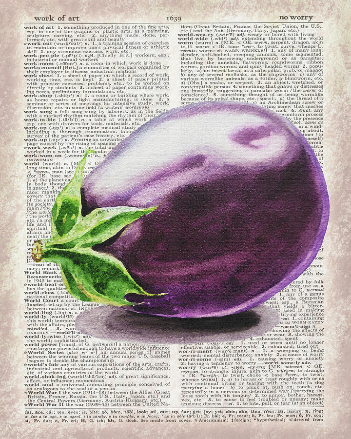 Watercolor Of Eggplant On Dictionary Page Work Of Art Painting by Irina Sztukowski
