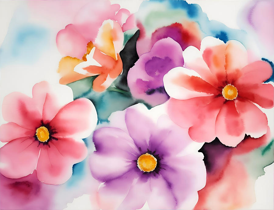 Watercolor of Flowers Digital Art by Mark Greenberg