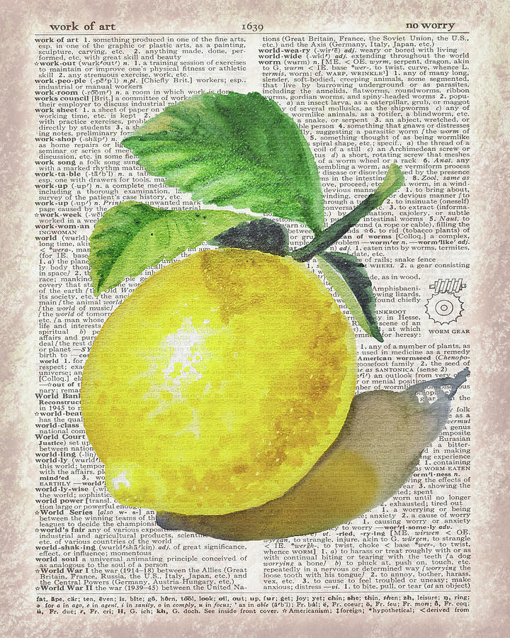Watercolor Of Lemon On Dictionary Page Work Of Art Painting by Irina Sztukowski