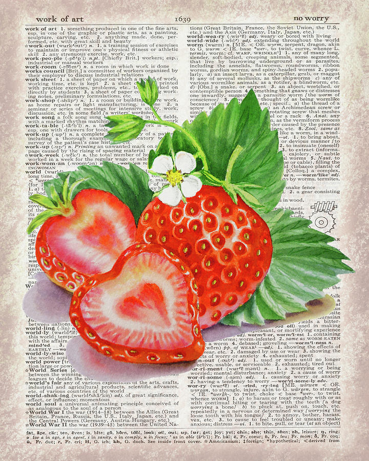 Watercolor Of Strawberries On Dictionary Page Work Of Art Painting by Irina Sztukowski