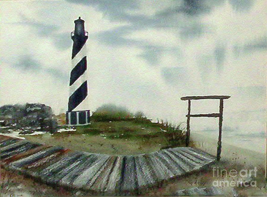 Bridge over Fragile Coastal Sand to Cape Hattaras Lighthouse Original Location on North Carolina OBX Painting by Catherine Ludwig Donleycott