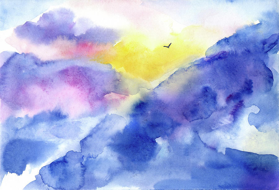Watercolor Over The Cloud View Painting Digital Art by Sambel Pedes