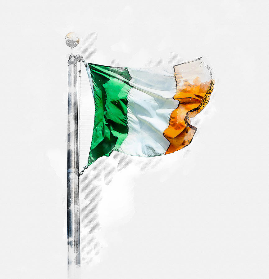 Watercolor paint effect of Irish flag of Ireland isolated over white background Digital Art by Maria Kray