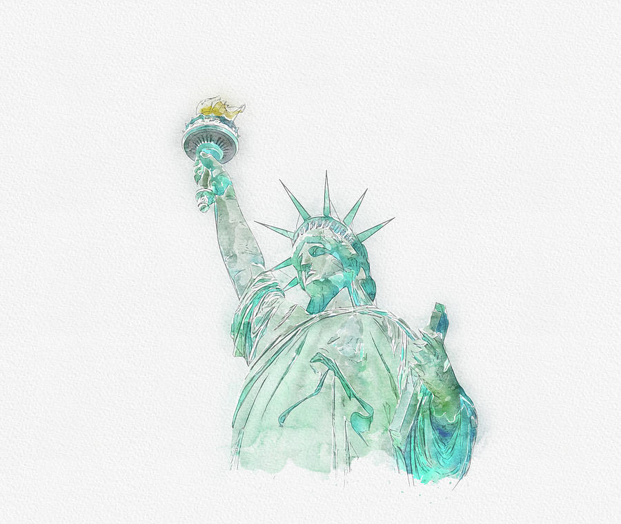 Watercolor painting illustration of Statue of Liberty on white  Digital Art by Maria Kray