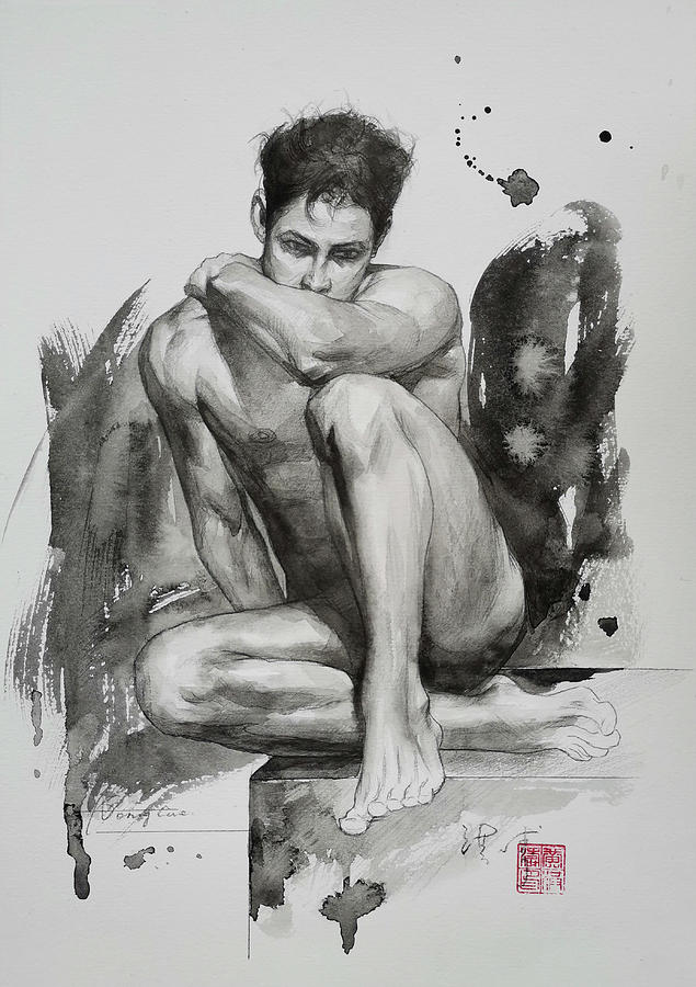 watercolor painting -Male model#20617 Painting by Hongtao Huang