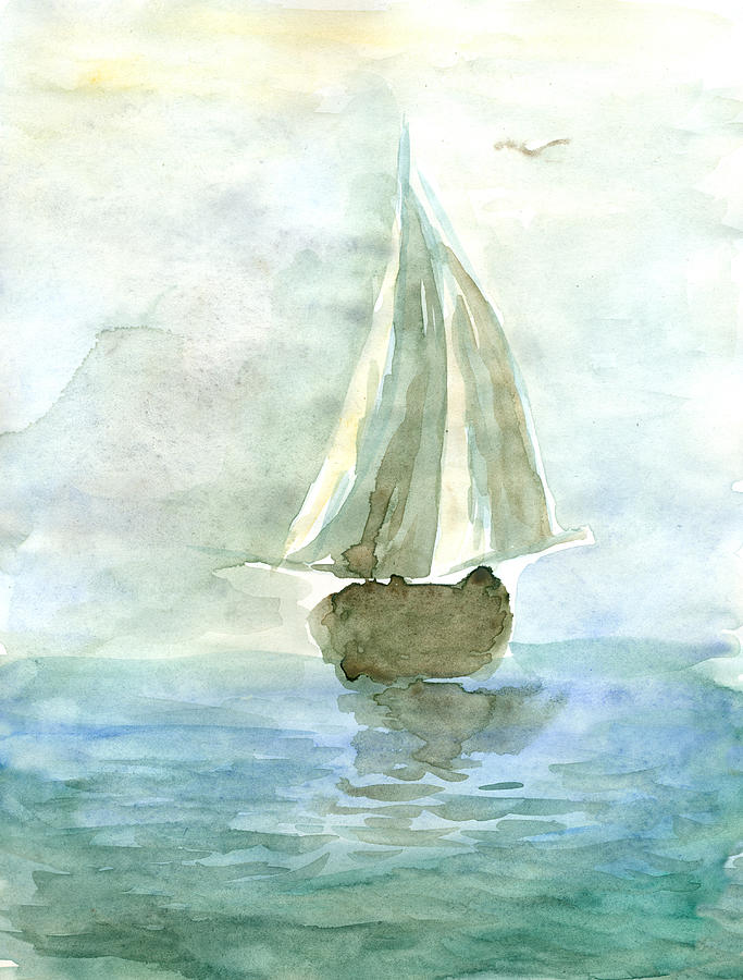 Watercolor painting of a yacht at sea Drawing by Pobytov