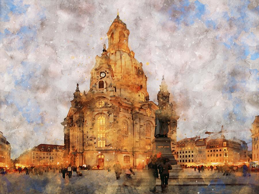 Watercolor painting of Dresden Frauenkirche Pastel by Art Momente - Pixels