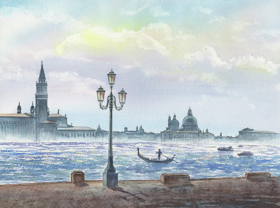 Watercolor Painting Of Italy Venice Gondola Grand Canal Painting