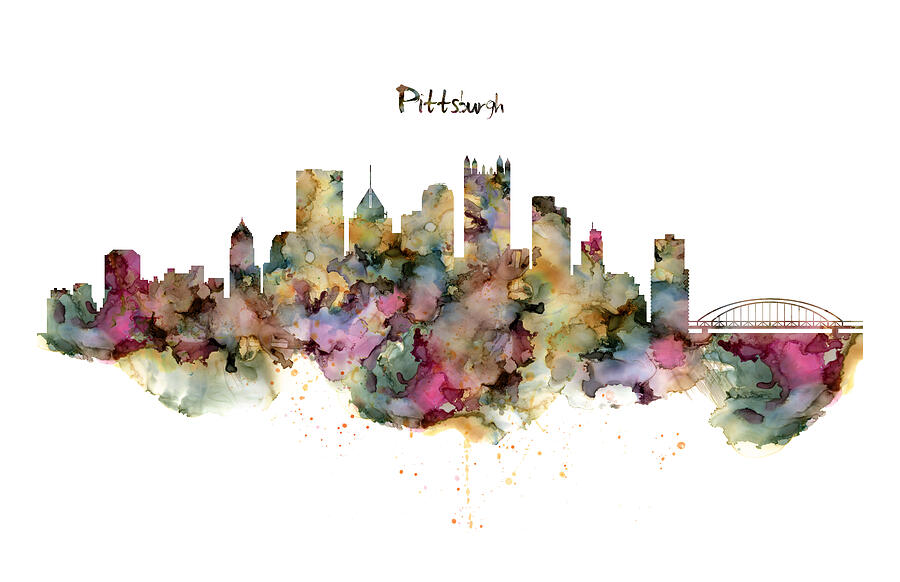 Watercolor Painting - Pittsburgh Skyline Painting by Marian Voicu