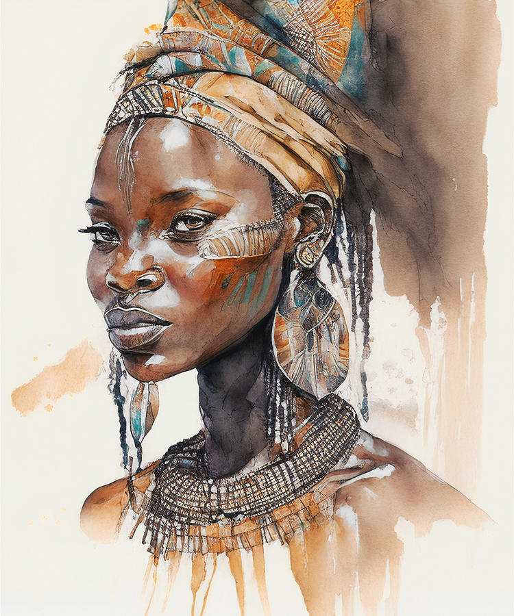 Watercolor Painting Set, Hyper Realistic Character Concept Art, Beautiful  African Tribe Women, No 02 Yoga Mat by Mounir Khalfouf - Pixels Merch