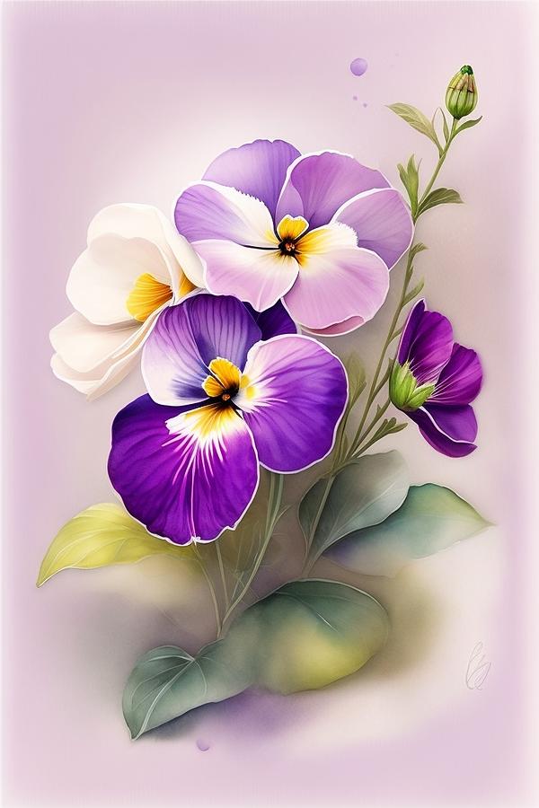 Flower Digital Art - Watercolor Pansies by Jennifer Chlarson