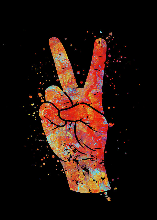 Watercolor Peace Hand Sign Watercolor Print Symbol Poster Housewarming 