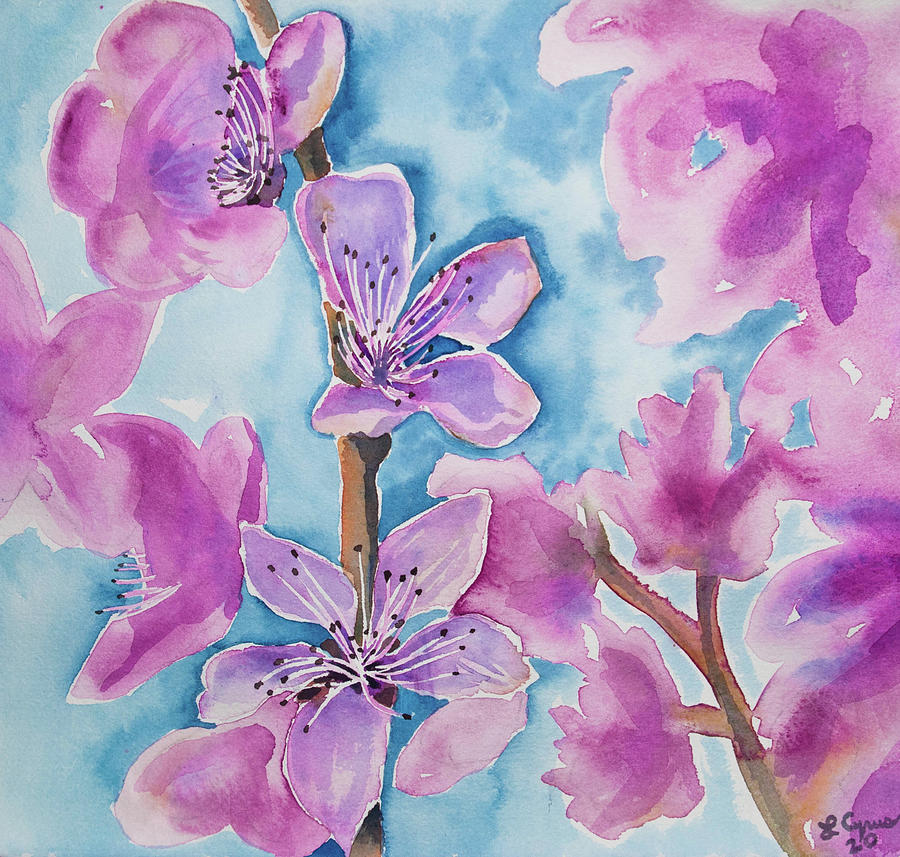 Watercolor - Peach Blossoms Painting by Cascade Colors