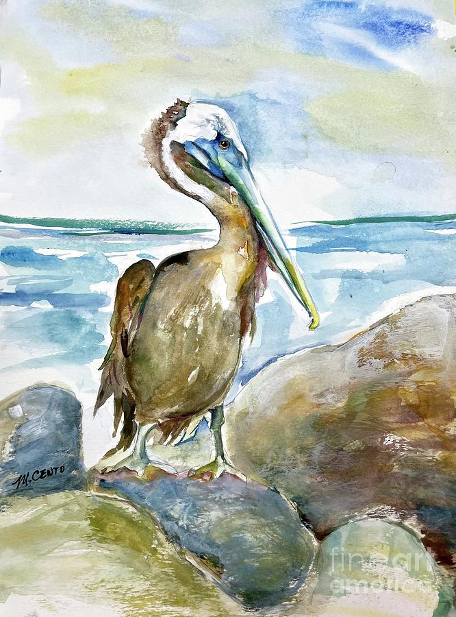 Watercolor Pelican Painting by Mafalda Cento