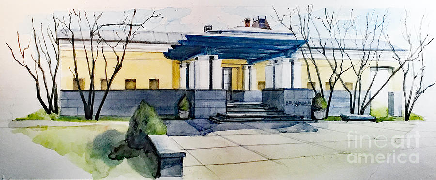 Watercolor Perspective of the Old Bruce Museum in Greenwich CT Painting by Greta Corens