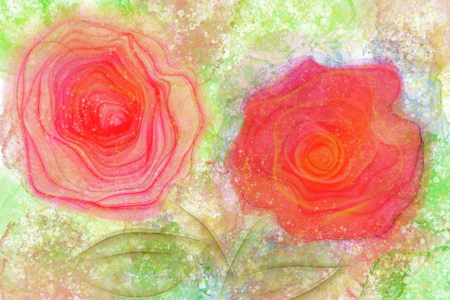 Watercolor Pink Roses Digital Art by Peggy Collins