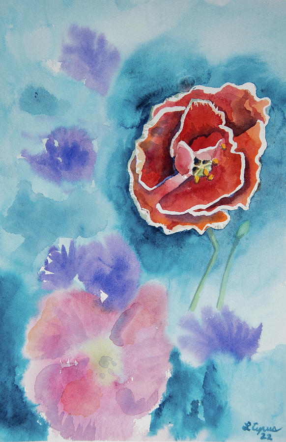 Watercolor - Poppy in the Garden Painting by Cascade Colors