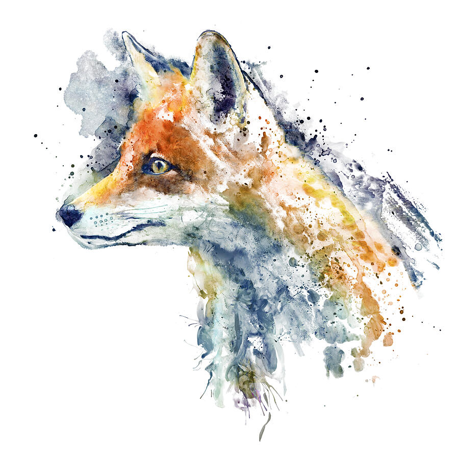 Watercolor Portrait - Cute Fox Profile Painting by Marian Voicu