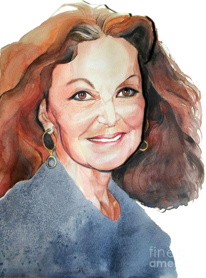 Watercolor Portrait of Fashion Designer Diane von Furstenberg Painting by Greta Corens