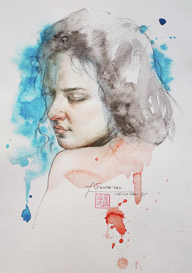 Portrait Painting - Watercolor -portrait Of Girl #20317 by Hongtao Huang