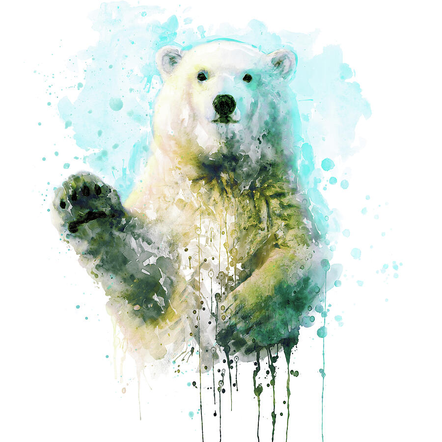 Watercolor Portrait - Polar Bear Waving Goodbye Painting by Marian Voicu