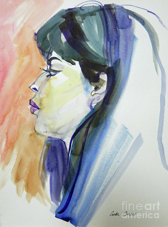 Watercolor Portrait Sketch of a Chinese Woman Painting by Greta Corens
