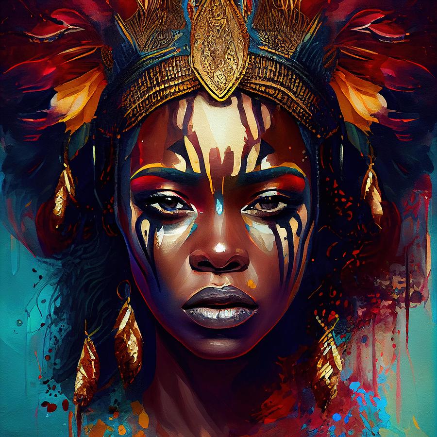 Watercolor Powerful African Warrior Woman #3 Digital Art by Chromatic ...